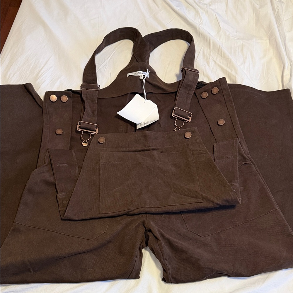 Cabbages and Roses Dungarees Overalls with Pockets in Brown Twill - Picture 2 of 6
